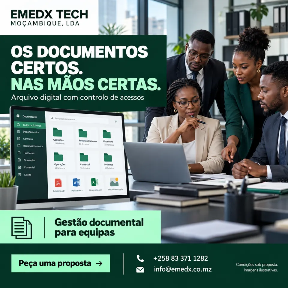 Equipa consulta arquivo digital com controlo de acessos