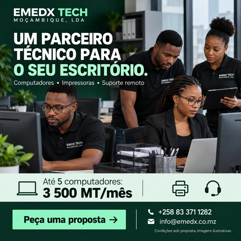 Técnicos da EMEDX num escritório em Maputo