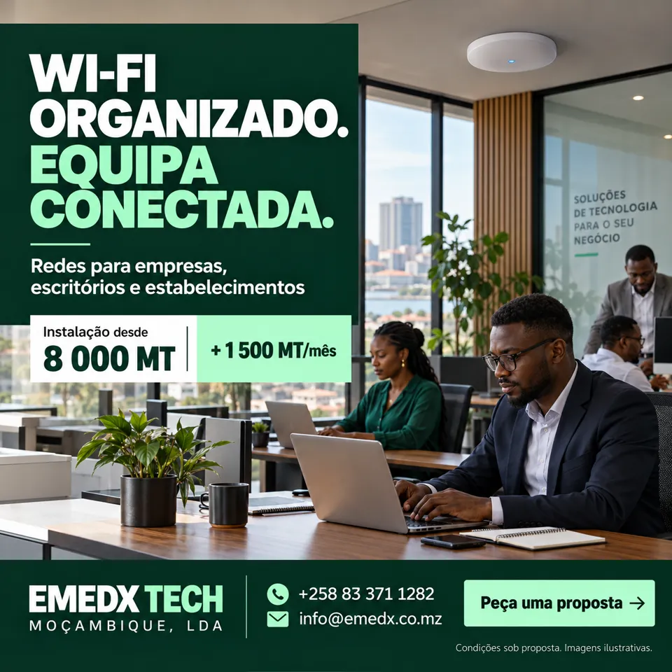 Escritório com equipa ligada por Wi-Fi empresarial